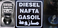 Aufkleber - Diesel in 4 Sprachen silber
